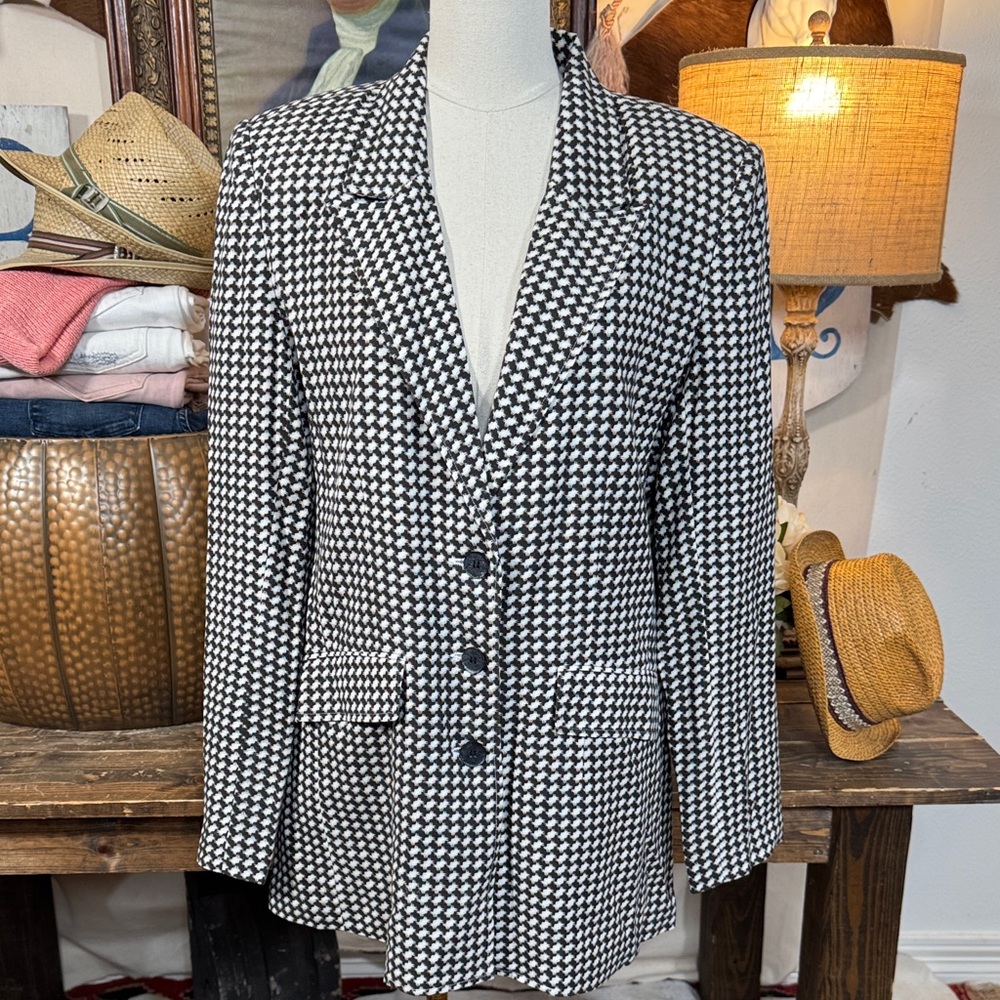 Vintage Marlene Black & White Houndstooth Blazer - Picture 1 of 6
